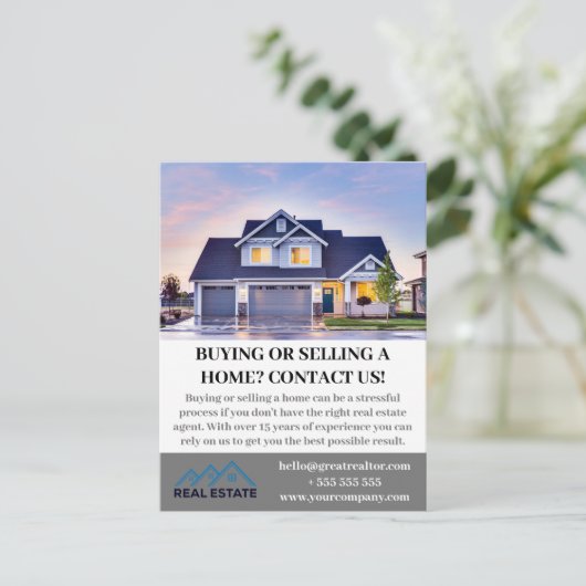 Moderne onroerend goed makelaar listing aangepaste briefkaart (Staand voorkant)