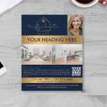 moderne onroerend goed professionele makelaar QR-c Flyer<br><div class="desc">Real Estate Professional House Realtor Gold Visitekaartje Voeg uw foto,  modern script lettertype. Voeg uw QR-code toe</div>