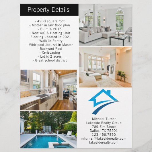 Moderne onroerend goed vermelding 2-zijdige foto f flyer (Achterkant)