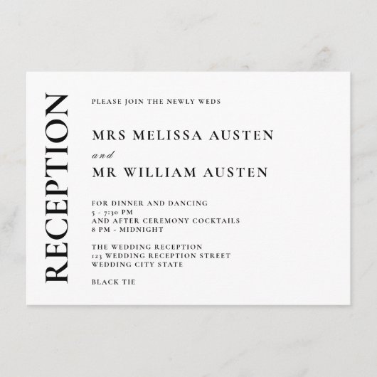 Moderne ontvangst van monogram zwart-witbruiloft informatiekaartje (Voorkant)