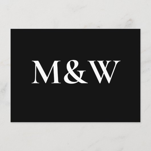 Moderne ontvangst van monogram zwart-witbruiloft informatiekaartje (Achterkant)