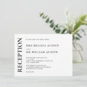 Moderne ontvangst van monogram zwart-witbruiloft informatiekaartje (Staand voorkant)