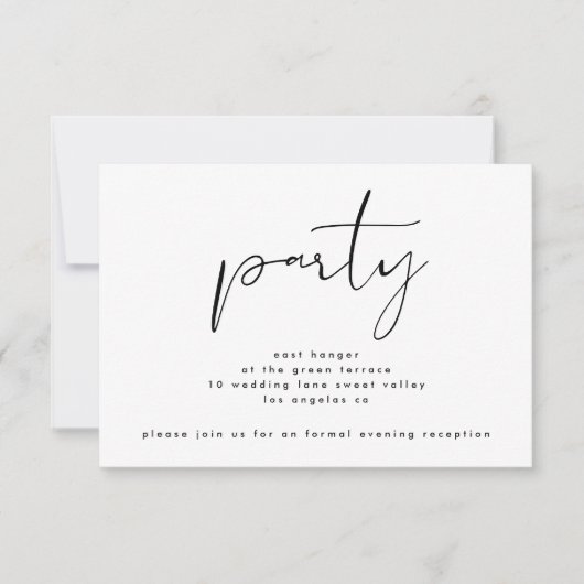 Moderne ontvangst van zwart-witbruiloft kaart (Voorkant)