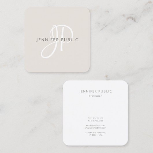 Moderne ontwerp elegante monogram Sjabloon Vierkante Visitekaartje (Voorkant / Achterkant)
