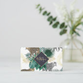 Moderne ontwerp van luipaard en tropische bladeren visitekaartje (Staand voorkant)