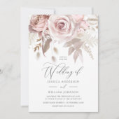 Moderne Ontwerper Dusty Rose Blush Details & Trouw Kaart (Voorkant)