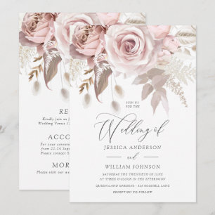 Moderne Ontwerper Dusty Rose Blush Details & Trouw Kaart