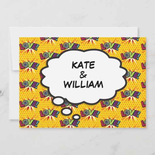 Moderne Ontwerper Liefde Pret Comic Bruiloft Kaart (Achterkant)