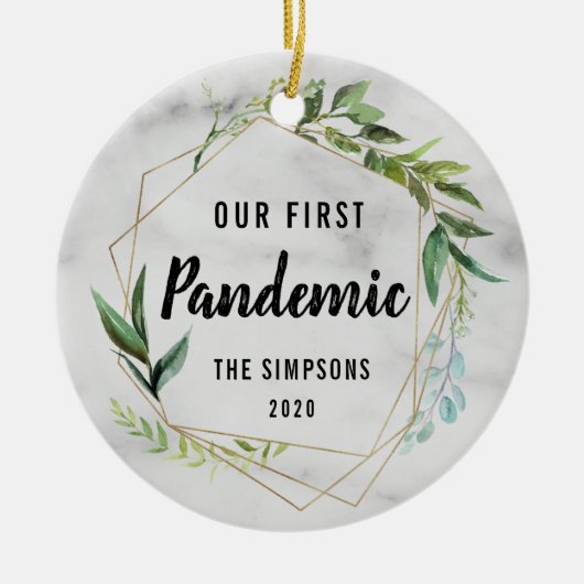 Moderne Onze Eerste Pandemie Koppel Foto Keramisch Ornament (Voorkant)
