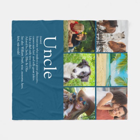 Moderne oom, Funcle Definition Blue 6 Foto Fleece Deken (Voorkant (Horizontaal))