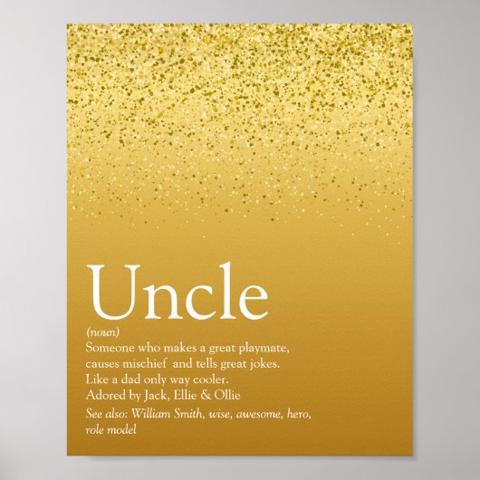 Moderne oom Funcle Definition Gold Glitter Glam Poster (Voorkant)
