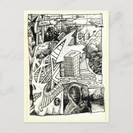 "Moderne oorlogvoering", inkttekening Briefkaart