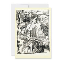 "Moderne oorlogvoering", inkttekening vlakke Kaart