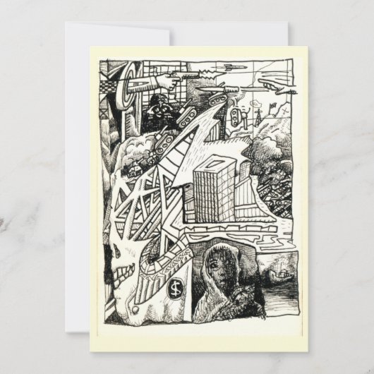 "Moderne oorlogvoering", inkttekening vlakke Kaart (Voorkant)