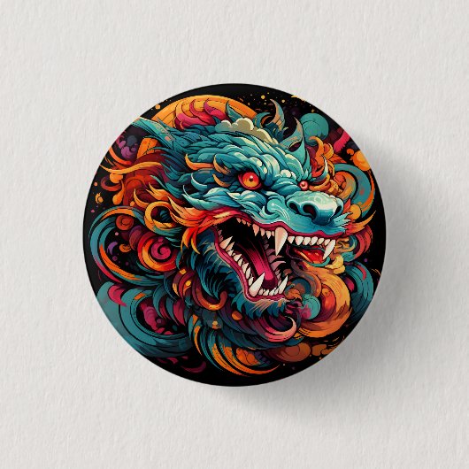 Moderne Oosterse Drakenpracht Ronde Button 3,2 Cm (Voorkant)
