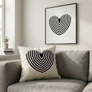 Moderne Op Art Concentrische Zwarte en Witte Hart Accent Kussen