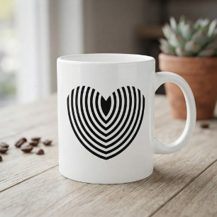 Moderne Op Art Concentrische Zwarte en Witte Hart Mok