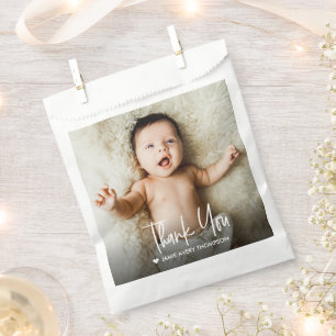 Moderne op maat gemaakte babyfoto dank je wel bedankzakje