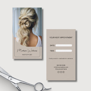 Moderne op maat gemaakte foto haarstylist afsprakenkaartje