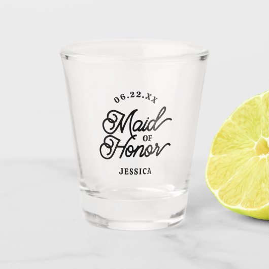 Moderne op maat gemaakte minimalistische bruidsmei shot glas (Voorkant)
