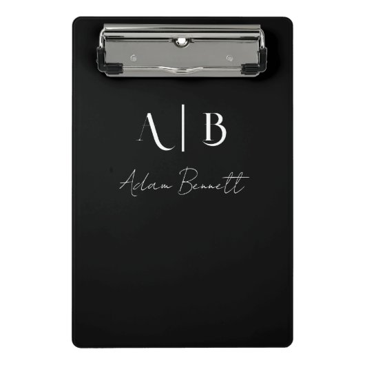 Moderne op maat gemaakte monogram initiaal naam Zw Mini Klembord (Voorkant)