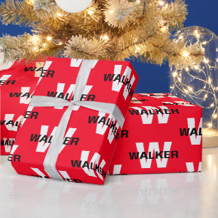 Moderne op maat gemaakte monogram naam helderrood  cadeaupapier