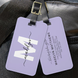 Moderne op maat gemaakte paarse monogramnaam bagagelabel