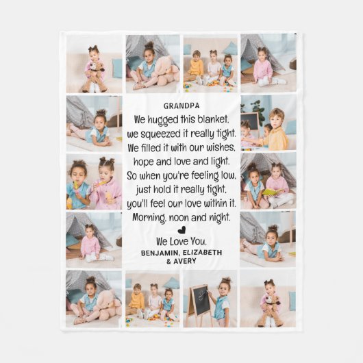 Moderne Opa Custom Multi Foto Grootouders Fleece Deken (Voorkant)