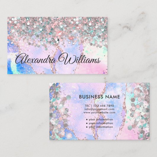 Moderne Opal Gold Agate Holographic Glitter Visitekaartje (Voorkant / Achterkant)