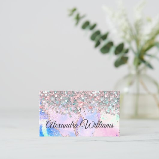 Moderne Opal Gold Agate Holographic Glitter Visitekaartje (Staand voorkant)