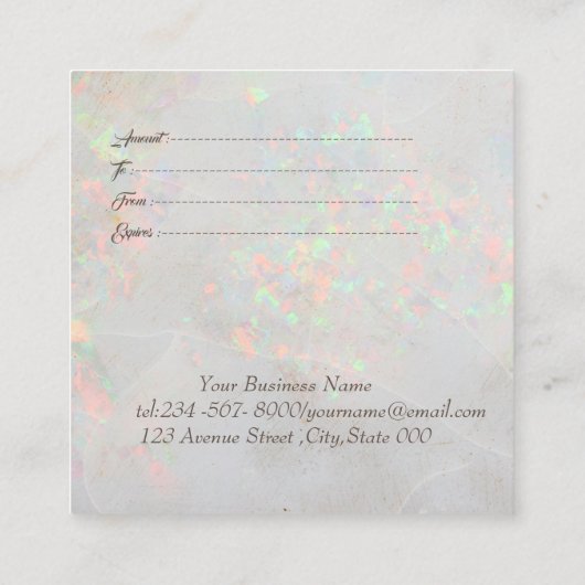 Moderne Opal Holografisch, Lijst, Confetti Kortingskaartje (Achterkant)