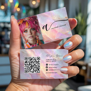 Moderne Opal Rainbow Glitter Foto QR Code Make-up Visitekaartje