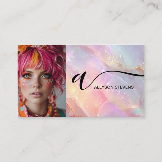 Moderne Opal Rainbow Glitter Foto QR Code Make-up Visitekaartje (Voorkant)