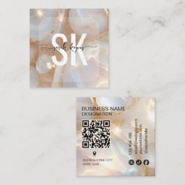 Moderne Opal steen monogram Qr Code Vierkante Visitekaartje
