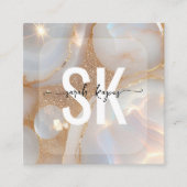Moderne Opal steen monogram Qr Code Vierkante Visitekaartje (Voorkant)