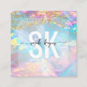 Moderne Opal-stenen holografisch monogram Qr-code Vierkante Visitekaartje (Voorkant)