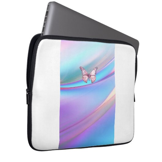 Moderne Opalescent Roze Vlinder Elektronicatas Laptop Sleeve (Voorkant Rechts)