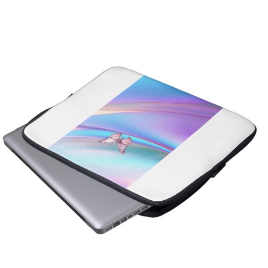 Moderne Opalescent Roze Vlinder Elektronicatas Laptop Sleeve (Voorkant onderkant)