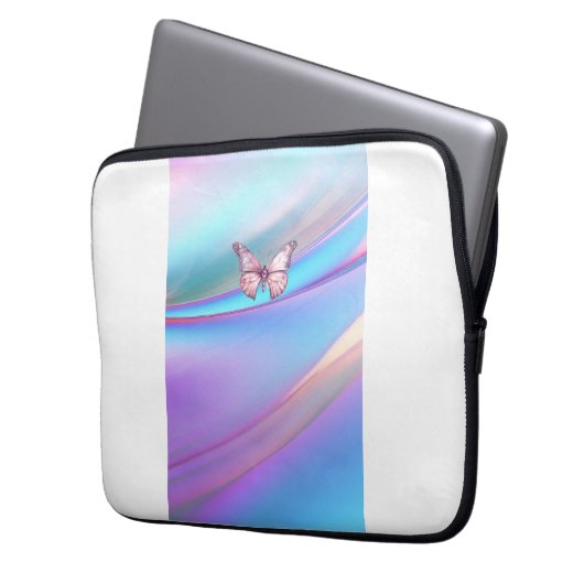 Moderne Opalescent Roze Vlinder Elektronicatas Laptop Sleeve (Voorkant Links)