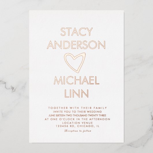 Moderne open hardehandtekening geperst folie uitnodiging (Voorkant)