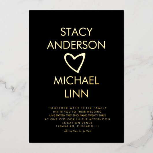 Moderne open hartslag - geperste Folie Folie Uitnodiging (Voorkant)