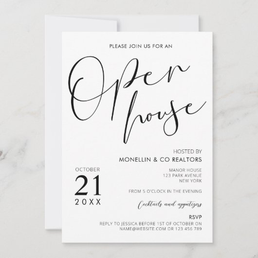 Moderne Open House in zwart-wit en witscript Kaart (Voorkant)