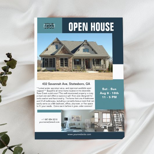 Moderne Open Huis 3 Foto Teal Aanpasbaar Flyer
