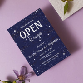 Moderne Open Huis Navy Blauwe Sterren Housewarming Kaart