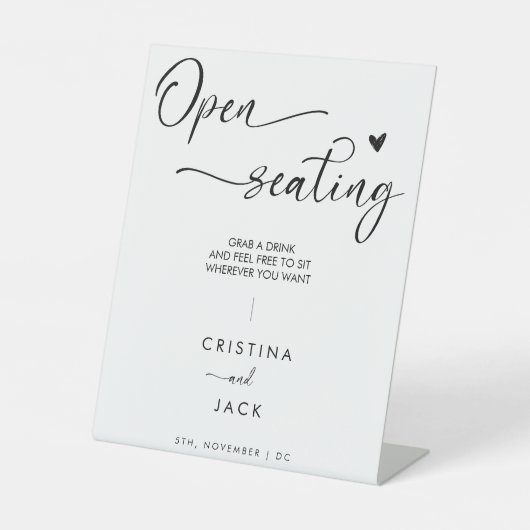 Moderne open zitplaatsen script hart bruiloft teke reclamebord met voetstuk (Voorkant)