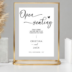 Moderne open zitplaatsen script hart bruiloft teke reclamebord met voetstuk