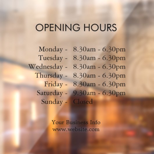 Moderne openingstijden | Aangepaste openingsuren v Raamsticker (Vel 2)