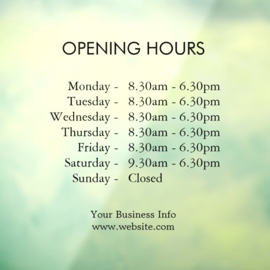 Moderne openingstijden | Aangepaste openingsuren v Raamsticker (Vel 3)