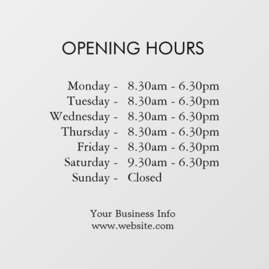 Moderne openingstijden | Aangepaste openingsuren v Raamsticker (Vel)