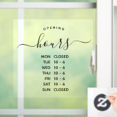 Moderne openingstijden Elegant Script Small Busine Raamsticker (Huis)